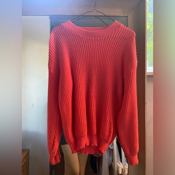 Neon coral knit pullover sweater - Picture 4 of 4